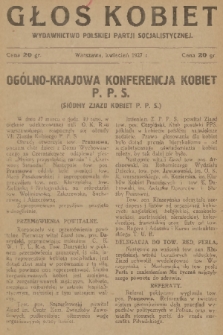 Głos Kobiet : wydawnictwo Polskiej Partji Socjalistycznej. 1927, nr 4