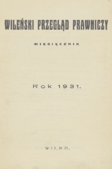 Wileński Przegląd Prawniczy. R. 2, 1931, Spis rzeczy