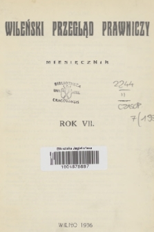 Wileński Przegląd Prawniczy. R. 7, 1936, Spis rzeczy