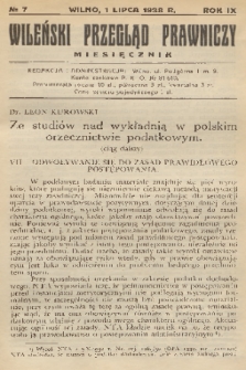 Wileński Przegląd Prawniczy. R. 9, 1938, nr 7