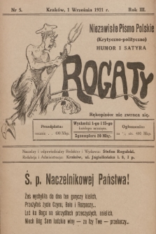 Rogaty : niezawisłe pismo polskie (krytyczno-polityczne) : humor i satyra. 1921, nr 5