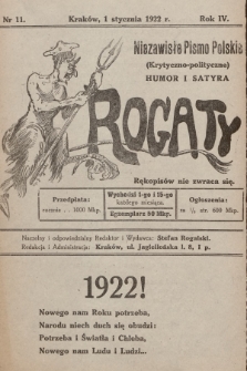 Rogaty : niezawisłe pismo polskie (krytyczno-polityczne) : humor i satyra. 1922, nr 11