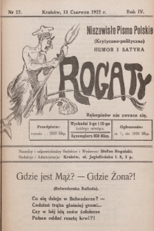 Rogaty : niezawisłe pismo polskie (krytyczno-polityczne) : humor i satyra. 1922, nr 17