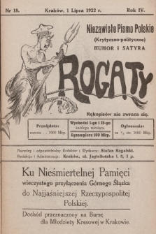 Rogaty : niezawisłe pismo polskie (krytyczno-polityczne) : humor i satyra. 1922, nr 18