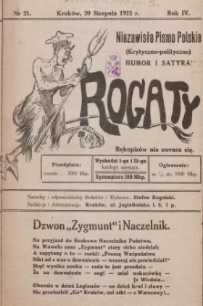 Rogaty : niezawisłe pismo polskie (krytyczno-polityczne) : humor i satyra. 1922, nr 21