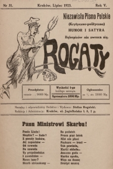 Rogaty : niezawisłe pismo polskie (krytyczno-polityczne) : humor i satyra. 1923, nr 31