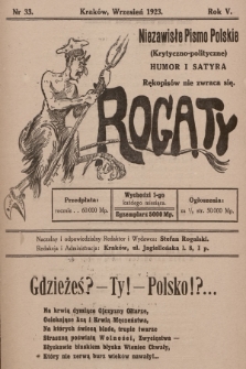 Rogaty : niezawisłe pismo polskie (krytyczno-polityczne) : humor i satyra. 1923, nr 33