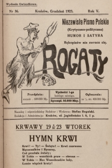 Rogaty : niezawisłe pismo polskie (krytyczno-polityczne) : humor i satyra. 1923, nr 36
