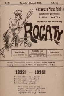 Rogaty : niezawisłe pismo polskie (krytyczno-polityczne) : humor i satyra. 1924, nr 37