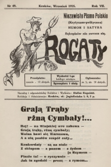 Rogaty : niezawisłe pismo polskie (krytyczno-polityczne) : humor i satyra. 1925, nr 49