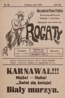 Rogaty : niezawisłe pismo polskie (krytyczno-polityczne) : humor i satyra. 1927, nr 56