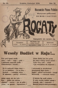 Rogaty : niezawisłe pismo polskie (krytyczno-polityczne) : humor i satyra. 1929, nr 61