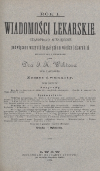 Wiadomości Lekarskie : czasopismo miesięczne poświęcone wszystkim gałęziom wiedzy lekarskiej. R. 1, 1886/1887, nr 12