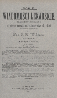 Wiadomości Lekarskie : czasopismo miesięczne poświęcone wszystkim gałęziom wiedzy lekarskiej. R. 2, 1887/1888, nr 3