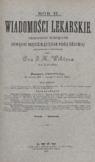 Wiadomości Lekarskie : czasopismo miesięczne poświęcone wszystkim gałęziom wiedzy lekarskiej. R. 2, 1887/1888, nr 9