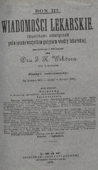Wiadomości Lekarskie : czasopismo miesięczne poświęcone wszystkim gałęziom wiedzy lekarskiej. R. 3, 1888/1889, nr 18