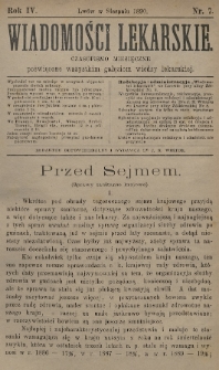 Wiadomości Lekarskie : czasopismo miesięczne poświęcone wszystkim gałęziom wiedzy lekarskiej. R. 4, 1890, nr 7