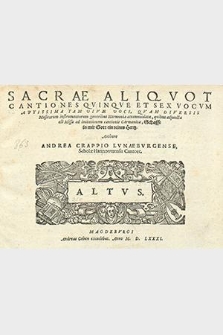 Sacrae Aliqvou cantiones qvinqve et sex vocvm. Altvs