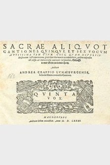 Sacrae Aliqvou cantiones qvinqve et sex vocvm. Qvinta Vox