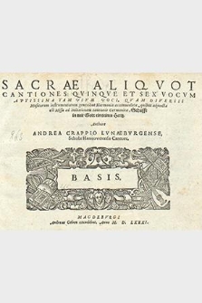 Sacrae Aliqvou cantiones qvinqve et sex vocvm. Basis