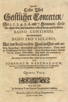 Erster Theil Geistlicher Concerten [...]. Quinta Voce