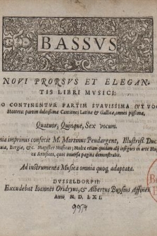 Novi Prorsvs Et Elegantis Libri Mvsici. Bassvs