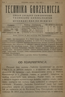 Technika Gorzelnicza : organ Związku Zawodowego Techników Gorzelniczych. 1922, No 1 i 2