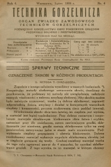 Technika Gorzelnicza : organ Związku Zawodowego Techników Gorzelniczych poświęcony gorzelnictwu oraz pokrewnym gałęziom przemysłu rolnego i przetwórczego. 1925, Nr 4