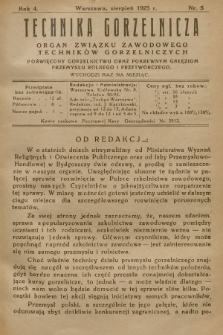 Technika Gorzelnicza : organ Związku Zawodowego Techników Gorzelniczych poświęcony gorzelnictwu oraz pokrewnym gałęziom przemysłu rolnego i przetwórczego. 1925, Nr 5