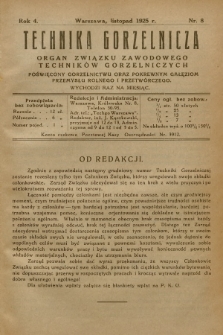 Technika Gorzelnicza : organ Związku Zawodowego Techników Gorzelniczych poświęcony gorzelnictwu oraz pokrewnym gałęziom przemysłu rolnego i przetwórczego. 1925, Nr 8