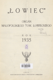 Łowiec : organ Małopolskiego Tow. Łowieckiego. R. 57, 1935, Spis rzeczy