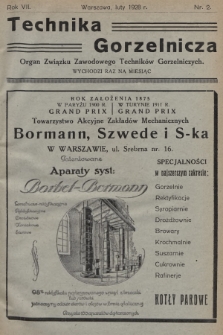 Technika Gorzelnicza : organ Związku Zawodowego Techników Gorzelniczych poświęcony gorzelnictwu oraz pokrewnym gałęziom przemysłu rolnego i przetwórczego. 1928, nr 2