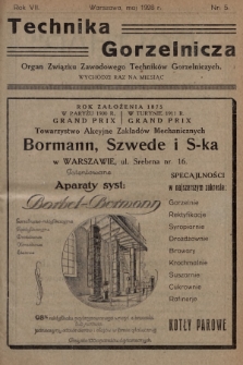 Technika Gorzelnicza : organ Związku Zawodowego Techników Gorzelniczych poświęcony gorzelnictwu oraz pokrewnym gałęziom przemysłu rolnego i przetwórczego. 1928, nr 5