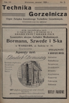 Technika Gorzelnicza : organ Związku Zawodowego Techników Gorzelniczych poświęcony gorzelnictwu oraz pokrewnym gałęziom przemysłu rolnego i przetwórczego. 1928, nr 8