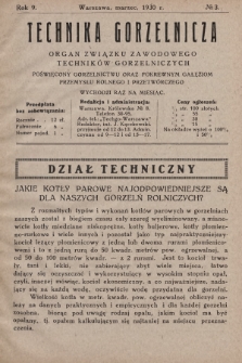 Technika Gorzelnicza : organ Związku Zawodowego Techników Gorzelniczych poświęcony gorzelnictwu oraz pokrewnym gałęziom przemysłu rolnego i przetwórczego. 1930, No 3