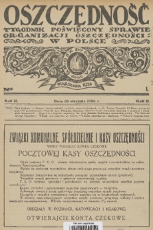 Oszczędność : tygodnik poświęcony sprawie organizacji oszczędności w Polsce. R. 2, 1926, nr 1