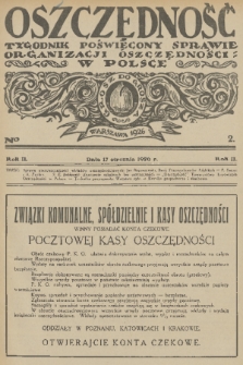 Oszczędność : dwutygodnik poświęcony sprawie organizacji oszczędności w Polsce. R. 2, 1926, nr 2