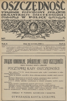 Oszczędność : dwutygodnik poświęcony sprawie organizacji oszczędności w Polsce. R. 2, 1926, nr 3