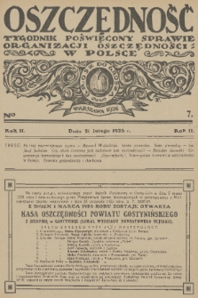 Oszczędność : dwutygodnik poświęcony sprawie organizacji oszczędności w Polsce. R. 2, 1926, nr 7