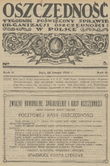 Oszczędność : dwutygodnik poświęcony sprawie organizacji oszczędności w Polsce. R. 2, 1926, nr 8