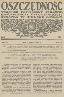 Oszczędność : dwutygodnik poświęcony sprawie organizacji oszczędności w Polsce. R. 2, 1926, nr 10
