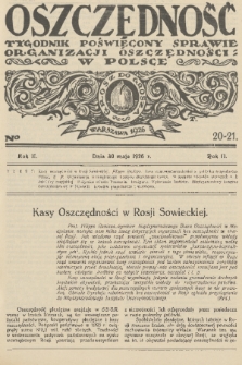 Oszczędność : dwutygodnik poświęcony sprawie organizacji oszczędności w Polsce. R. 2, 1926, nr 20-21