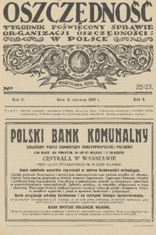 Oszczędność : dwutygodnik poświęcony sprawie organizacji oszczędności w Polsce. R. 2, 1926, nr 22-23
