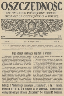 Oszczędność : dwutygodnik poświęcony sprawie organizacji oszczędności w Polsce. R. 2, 1926, nr 29