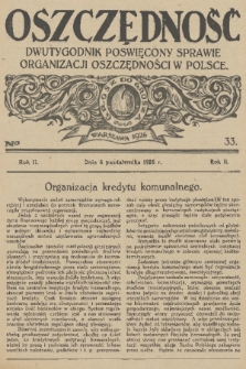 Oszczędność : dwutygodnik poświęcony sprawie organizacji oszczędności w Polsce. R. 2, 1926, nr 33