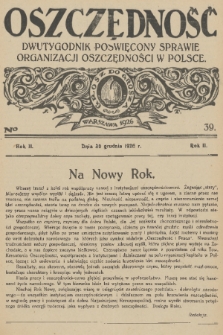 Oszczędność : dwutygodnik poświęcony sprawie organizacji oszczędności w Polsce. R. 2, 1926, nr 39