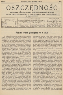 Oszczędność : dwutygodnik poświęcony sprawie organizacji oszczędności w Polsce : organ Związku Miejskich i Powiatowych Kas Oszczędności w Warszawie. R. 8, 1932, nr 4