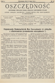 Oszczędność : dwutygodnik poświęcony sprawie organizacji oszczędności w Polsce : organ Związku Miejskich i Powiatowych Kas Oszczędności w Warszawie. R. 8, 1932, nr 10