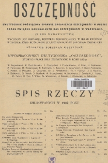 Oszczędność : dwutygodnik poświęcony sprawie organizacji oszczędności w Polsce : organ Związku Miejskich i Powiatowych Kas Oszczędności w Warszawie. R. 10, 1934, Spis rzeczy drukowanych w 1934 roku