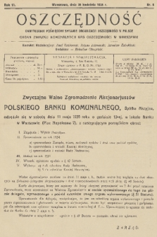 Oszczędność : dwutygodnik poświęcony sprawie organizacji oszczędności w Polsce : organ Związku Komunalnych Kas Oszczędności w Warszawie. R. 11, 1935, nr 8